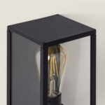 Applique murale extérieure noire en aluminium et verre, lanterne rectangulaire avec ampoule à filament visible