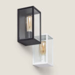 Applique murale extérieure rectangulaire en aluminium et verre, versions noir et blanc, ampoule apparente