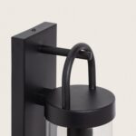 Applique murale extérieure noire en métal mat avec diffuseur cylindrique en verre