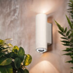 Applique murale extérieure beige en ciment, cylindre à double éclairage haut et bas