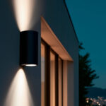 Applique murale extérieure cylindrique noire en métal, éclairage double vers le haut et le bas