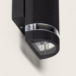 Applique murale extérieure noire cylindrique double face up-down avec anneau chromé et diffuseur transparent