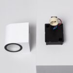 Applique murale blanche carrée avec diffuseur rond et support de fixation apparent