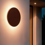 Applique murale extérieure ronde finition rouille éclairage LED indirect en halo