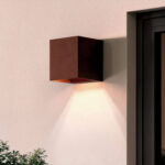 Applique murale extérieure carrée rouille aluminium, éclairage dirigé vers le bas