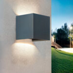 Applique murale extérieure carrée anthracite en aluminium, éclairage double face