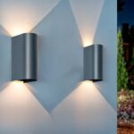 Applique murale extérieure aluminium anthracite cylindrique, éclairage haut et bas LED