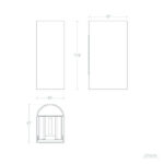 Applique murale rectangulaire up et down, schéma technique avec côtes, vues avant et côté