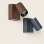 Applique murale extérieure orientable cylindrique, couleurs anthracite et rouille, base rectangulaire