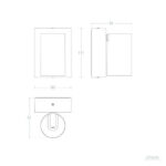 Applique murale rectangulaire avec module circulaire inférieur, schéma technique avec côtes