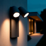 Applique murale extérieure double spot noir en aluminium, têtes orientables