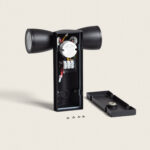 Applique murale extérieure double spot noir en aluminium boîtier ouvert et capot détaché