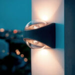 Applique murale extérieure gris foncé en aluminium double face haut et bas avec diffuseurs en verre