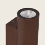 Applique murale cylindrique finition rouille, support mural et réflecteur LED apparent