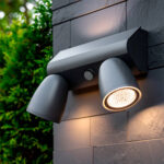 Applique murale extérieure LED double spots aluminium gris foncé avec détecteur de mouvement