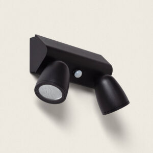 Applique Murale Extérieure LED 12W Aluminium avec Détecteur de Mouvement PIR Abel Large Deux Spots Noir