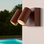 Applique murale deux spots orientables cylindriques rouille aluminium pour extérieur