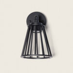 Applique murale noire en métal, cage conique ouverte avec fixation murale ronde