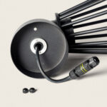 Applique murale extérieure aluminium noire, base ronde avec dissipateur à ailettes et câble LED avec connecteur étanche