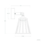 Applique murale extérieure à abat-jour conique grillagé, bras articulé et platine murale