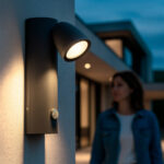 Applique murale extérieure LED noire en aluminium, spot orientable sur platine murale avec détecteur de mouvement