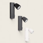 Applique murale LED orientable en aluminium noir avec détecteur, platine rectangulaire