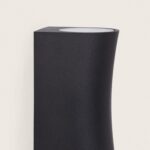 Applique murale extérieure noire en aluminium mat, forme incurvée, éclairage orienté vers le haut