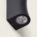 Applique murale extérieure en aluminium noir mat, forme cylindrique saillie avec lentille LED ronde visible