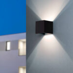 Applique murale extérieure cube noir, éclairage LED double face projetant faisceaux haut et bas