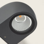 Applique murale extérieure LED grise en aluminium, tête ronde avec réflecteur intégré