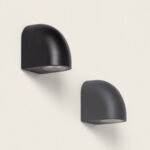 Applique murale extérieure noire mate en aluminium, forme arrondie, fixation murale, éclairage orienté vers le bas