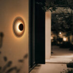 Applique murale extérieure circulaire en aluminium finition rouille à LED avec anneaux concentriques