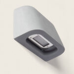 Applique murale extérieure gris ciment, forme arrondie, LED intégrée visible