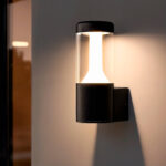 Applique murale extérieure noire cylindrique en verre diffuseur LED intégré