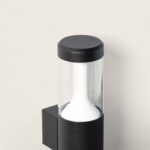 Applique murale extérieure cylindrique noire avec verre transparent et diffuseur blanc, fixation murale rectangulaire