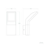 Applique murale extérieure à LED en aluminium, forme rectangulaire avec bras incliné et fixation murale