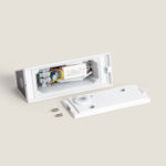 Applique murale blanche rectangulaire en aluminium, boîtier ouvert avec driver et plaque de fixation