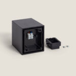 Applique murale extérieure noire, boîtier cubique avec bornier et cache de fixation