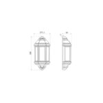 Applique murale extérieure style lanterne à panneaux de verre, montage mural avec ornement supérieur et base décorative