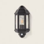 Applique murale extérieure noire en métal et verre, lanterne, avec détecteur crépusculaire