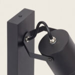 Applique murale orientable en aluminium noir mat, spot cylindrique avec support mural rectangulaire et articulation réglable