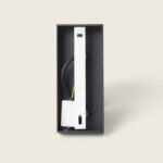 Applique murale extérieure avec bras orientable en aluminium argenté et boîtier noir rectangulaire