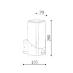 Applique murale extérieure cylindrique à fixation latérale, hauteur 200 mm