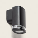 Applique murale extérieure cylindrique en métal noir mat avec anneau transparent, éclairage directionnel vers le bas