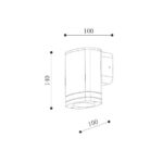 Applique murale extérieure cylindrique à fixation murale, dimensions 100×140 mm, éclairage vers le bas