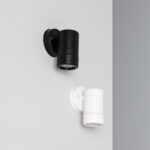Applique murale extérieure cylindrique satin noir et blanc, fixation murale orientée vers le bas