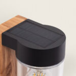 Applique murale solaire noire en aluminium avec panneau solaire intégré et globe en verre cylindrique