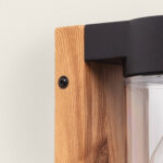 Applique murale solaire bois naturel avec cadre noir et diffuseur cylindrique transparent
