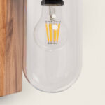 Applique murale verre cylindrique transparent support en bois et ampoule LED à filaments