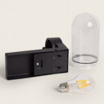 Applique murale noire avec dôme en verre transparent et ampoule LED filament, support de fixation rectangulaire
